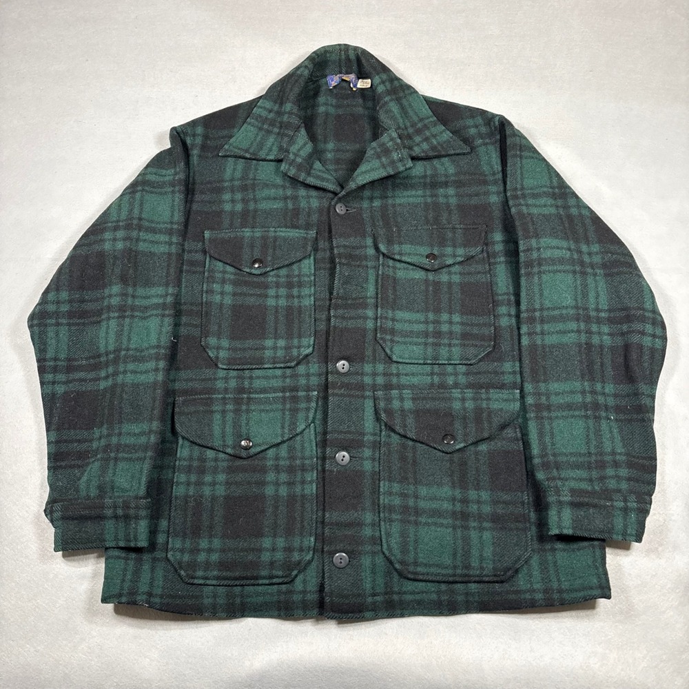 Vintage Pendleton Wool Mackinaw Cruiser Jacket Large Green Plaid Field Coat Mens